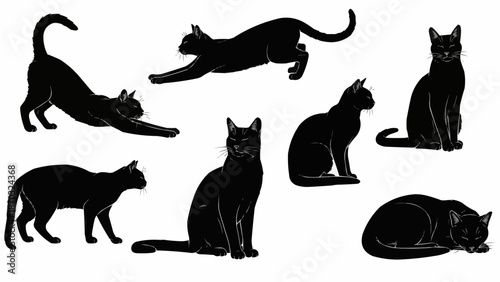 Collection of Black Cat Silhouettes in Various Poses.
