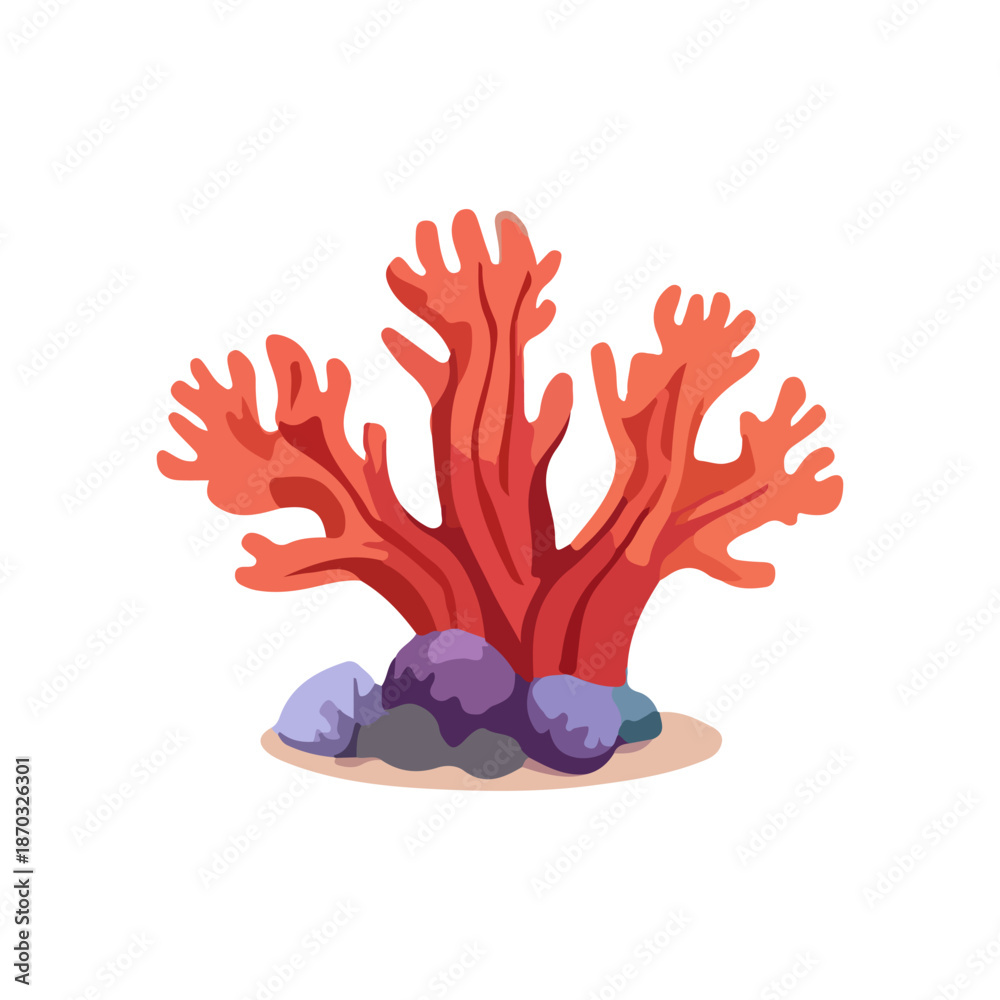 Obraz premium Cartoon coral reef illustration with starfish and sea shells 