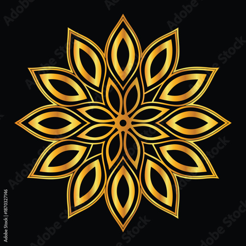 Golden mandala design on blak background