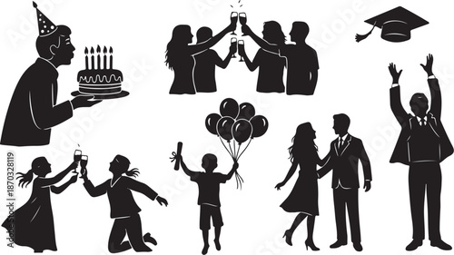 Graduation Celebration Silhouettes with Party Elements