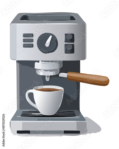 Modern espresso coffee machine brewing a fresh cup of coffee for cafe and office break - Vector Illustration