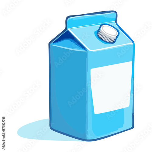 Blue Paper Carton for Fresh Milk or Water Packaging with Plastic Cap for Healthy Lifestyle and Breakfast - Vector Illustration