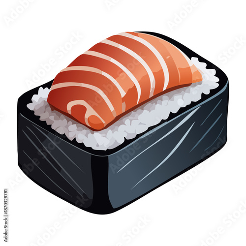 Delicious Japanese Salmon Nigiri Sushi with Fresh Topping and Rice Wrapped in Nori Seaweed for Food Menu - Vector Illustration