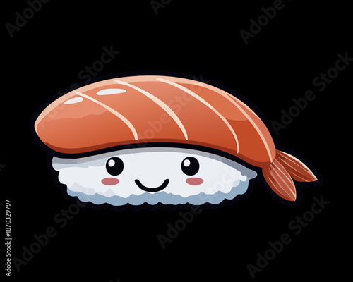 Adorable Salmon Sushi Character with a Big Smile and Rice Base for Fun Kids Food Branding Concept - Vector Illustration