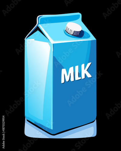 Blue Milk Carton Packaging with White Text and Plastic Cap for Dairy Product Branding and Healthy Breakfast - Vector Illustration