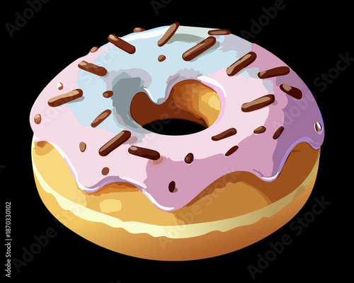 Sweet Donut with Purple Icing and Chocolate Sprinkles for Dessert Menu or Bakery Shop Decoration Themes - Vector Illustration