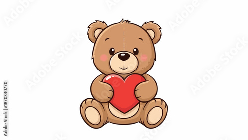 Cute teddy bear holding a red heart illustration.