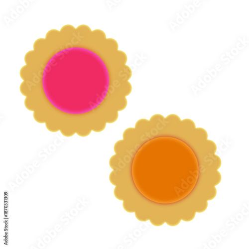 カラフルなジャムが可愛い丸いジャムクッキーのイラスト素材