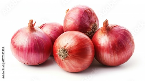 Fresh Red Onions on White Background for Culinary and Health-Related Concepts