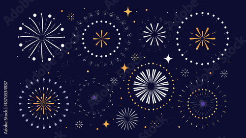 Colorful firework display against a dark blue night sky sparkling and bright