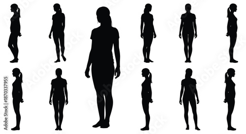Collection of diverse female figures in various poses presented as a striking silhouette