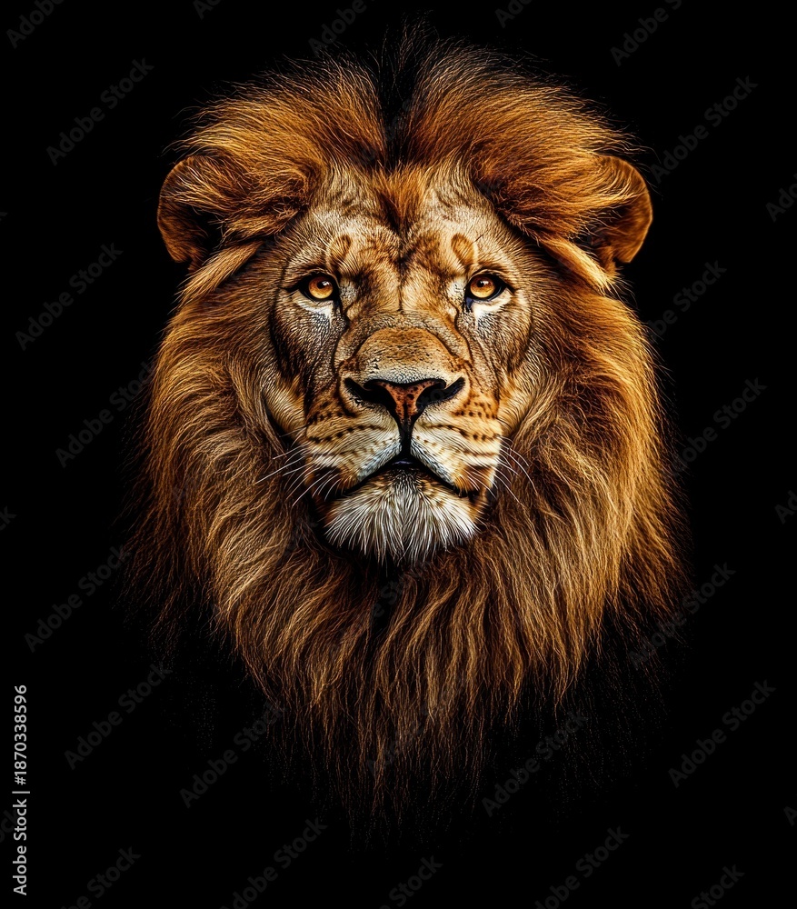 custom made wallpaper toronto digitalmajestic male lion portrait with full golden mane, penetrating gaze and stoic expression against a deep black background