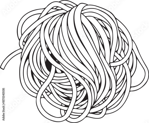 Spaghetti Pasta Hand-drawn Sketch Drawing Vector Illustration, Line Linear Symbol Engraving Coloring Book, Black and White Isolated
