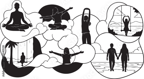 Silhouette Illustrations of People in Various Relaxing Scenes