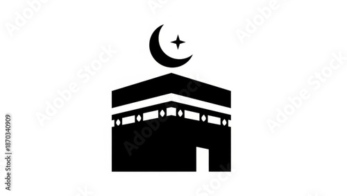 A black silhouette of a building with a crescent moon and star on top symbolizing faith and spirituality in a simple yet profound architectural design element