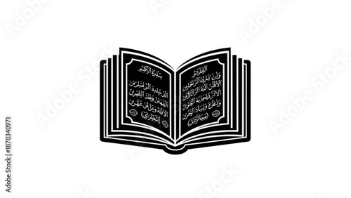 Arabic script book illustration with black and white design elements with education and literature and language and culture and islamic and calligraphy