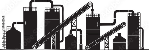 Industrial factory silhouette with pipes and machinery