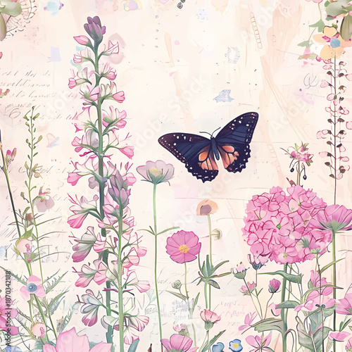 Vintage Floral Butterfly Garden
