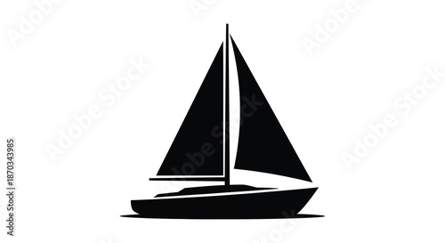A striking black sailboat shape against a white background a simple silhouette