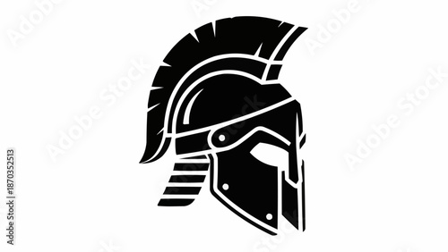 Ancient Greek Spartan Warrior Helmet Silhouette Icon.