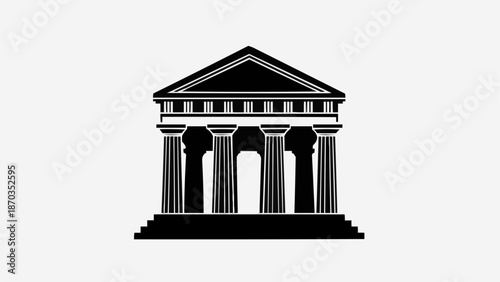 Ancient Greek Temple Facade with Columns and Pediment.