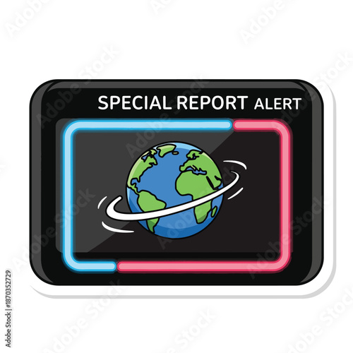 A graphic of Earth with a special report alert