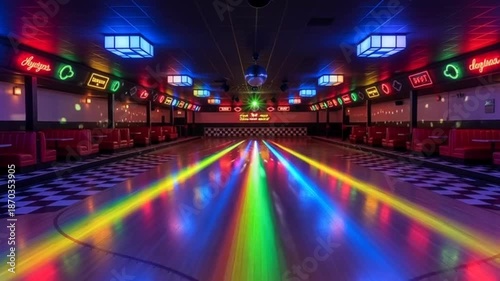 Captivating roller skating rink with vibrant lights for a retro experience and nostalgia