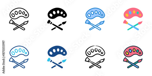 Art supplies icons set multiple style collection. Editable stroke 
