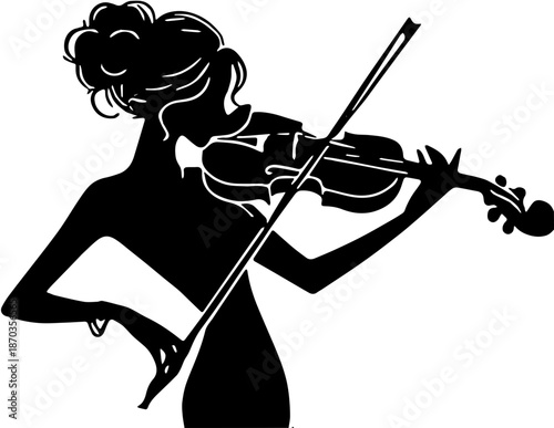 Silhouette of a woman playing violin illlustration vector art design 