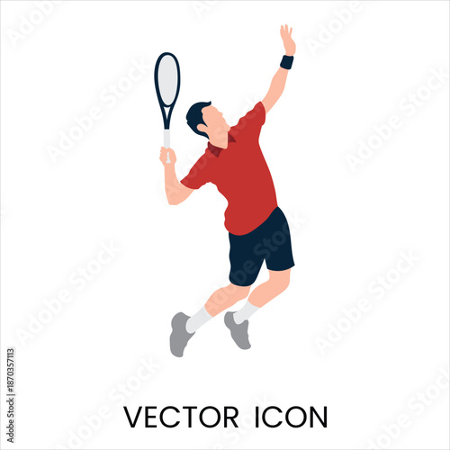 Tennis player jumping serve vector illustration, flat design graphic