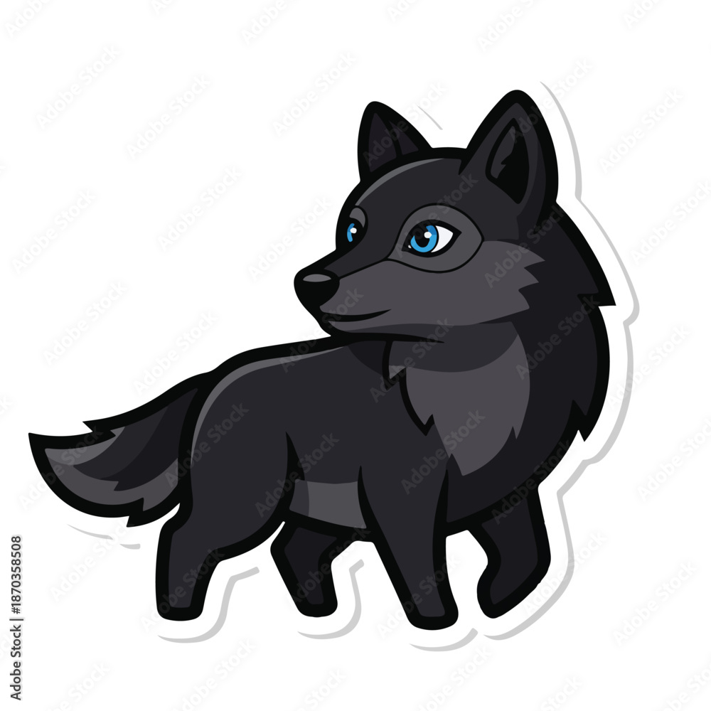 Obraz premium A cartoon black fox with blue eyes