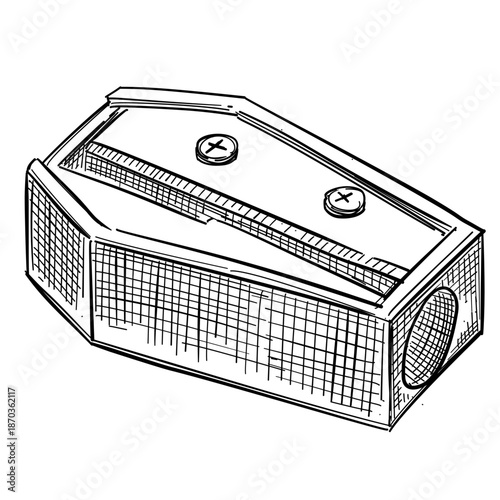 Manual pencil sharpener vector line art hand drawn illustration