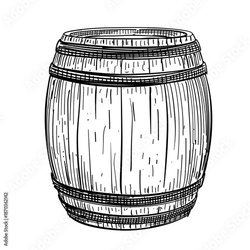 Wooden barrel vector line art hand drawn illustration