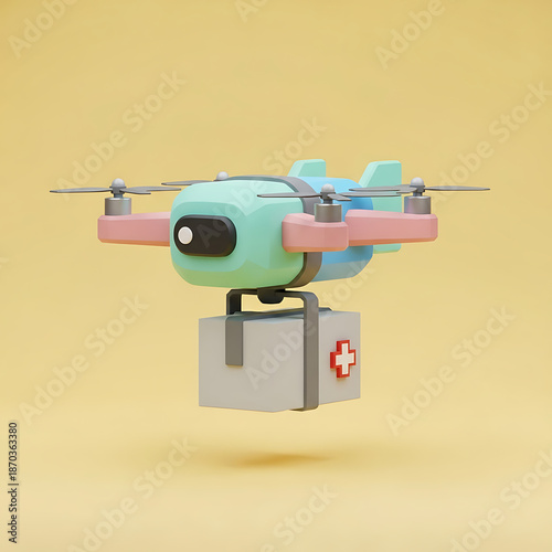 Medical Delivery Drone 3D Illustration Healthcare Technology