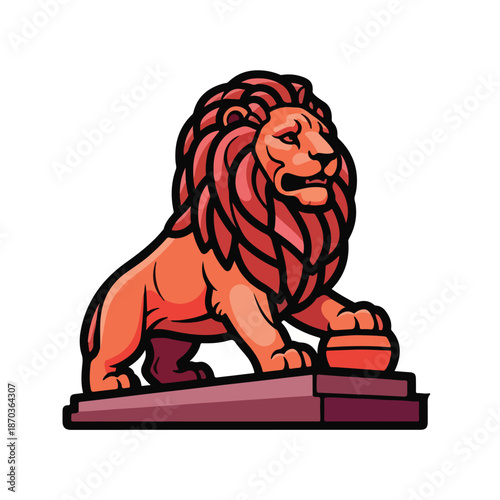 A cartoon lion on a pedestal