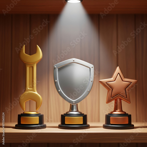 Awards Trophies Wrenches Shields Stars Recognition Success