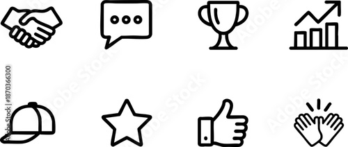 Business Achievement and Interaction Line Icons Set Trophy Chart Handshake Symbols