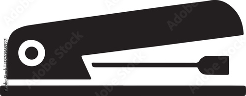 Black silhouette icon of stapler on transparent background for office supplies