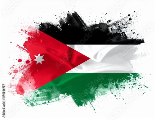Jordan Flag Artistic Splash Design with Chevron and White Star