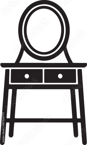 Dressing table vector illustration silhouette drawing of makeup vanity furniture design