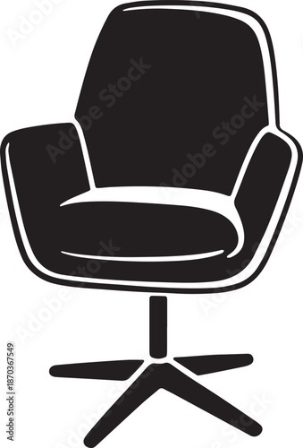 Office chair silhouette with swivel base and armrests for workplace design on transparent grid