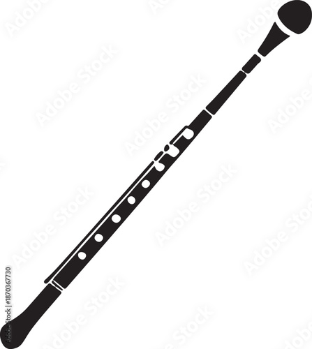 Single black marching mace drum major baton instrument flat vector isolated illustration