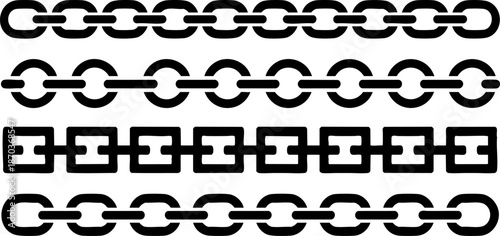 Chain Border Elements Set Metal Link Frames for Industrial Grunge and Decoration