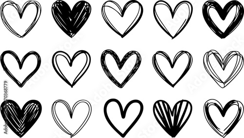 Hand Drawn Heart Icons Set Doodle Love Symbols for Valentine Romance and Design