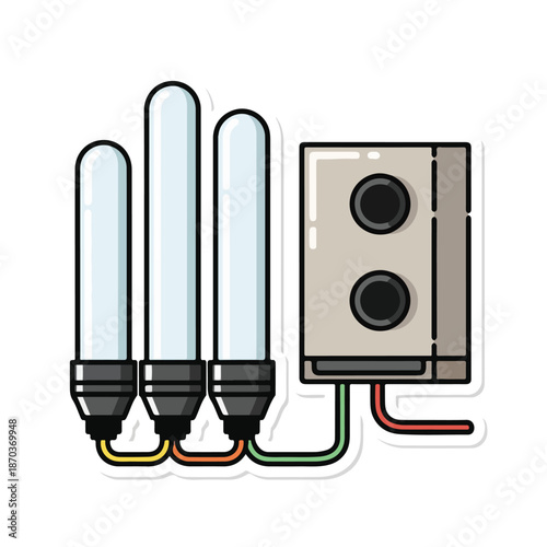 A cartoonish illustration of a light fixture with wires