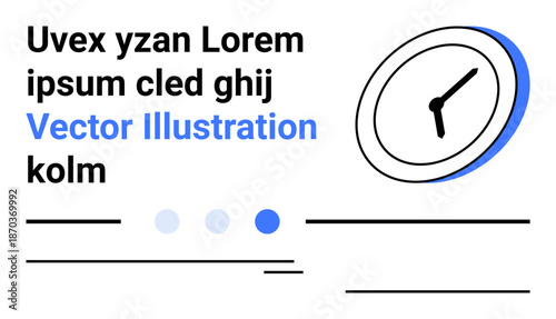 Text layout with bold and regular fonts, round clock illustration, progress dots, horizontal lines. Ideal for time management, schedules, interface design, deadlines, punctuality productivity