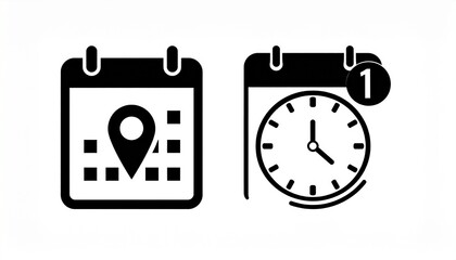 Calendar icons representing time and location, signifying scheduling, planning, and events
