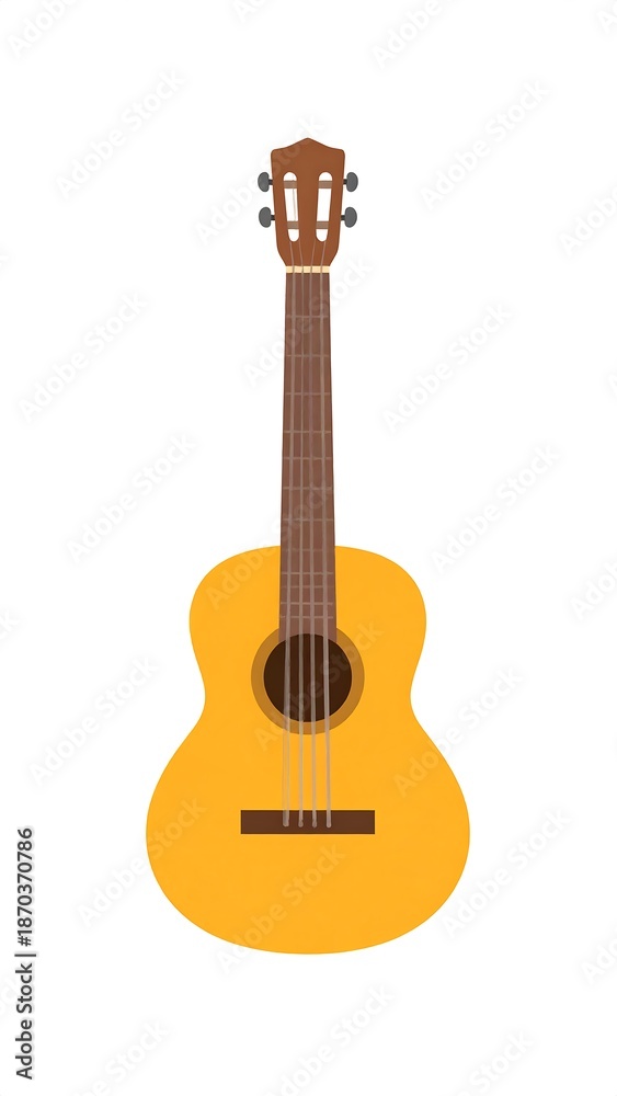 Obraz premium Illustration of acoustic guitar with orange body and brown neck on white background