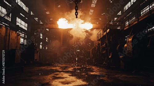 Industrial Factory Interior with Bright Lights and Heavy Machinery