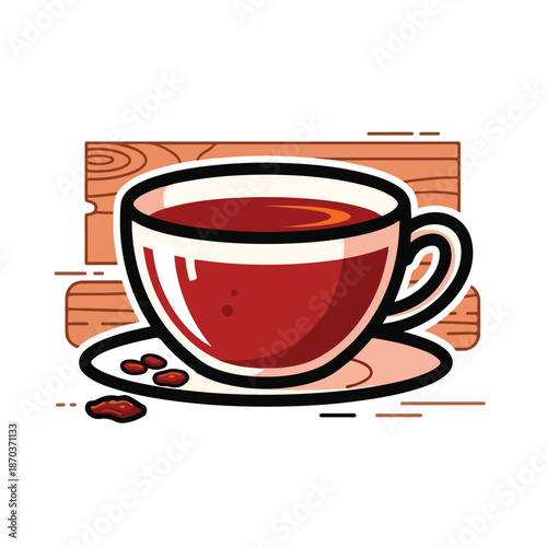 A cartoon-style illustration of a teacup filled with red liquid